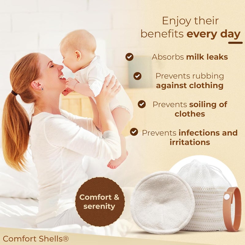 Comfort Shells ® Reusable Nursing Pads – 14 Pack Ultra Soft Breast Pads + Laundry Bag + Nursing Clip Bracelet – Washable, Hypoallergenic – Absorbs Breast Milk Leaks - Image 3